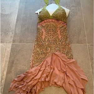 Sue Wang halter dress size 6 beautiful dusty rose and green flowing bottom